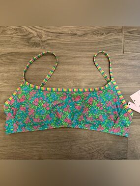 Wild Fable Women’s Teal Floral Bikini Top with Pink and Yellow Accents
